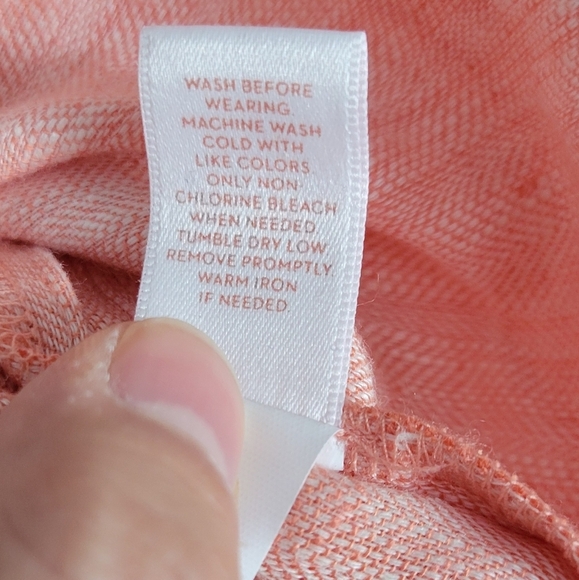 Lauren Conrad Salmon Colored Linen Tie Front V Neck 3/4 Sleeve Shirt - Picture 8 of 8